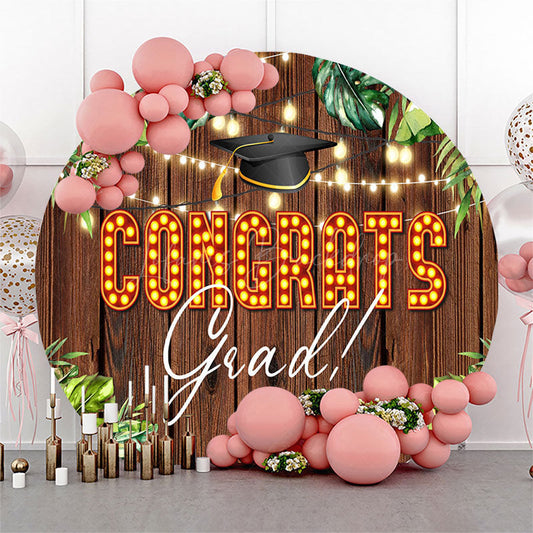 Lofaris Lighted Monstera Wooden Round Congrats Grad Backdrop
