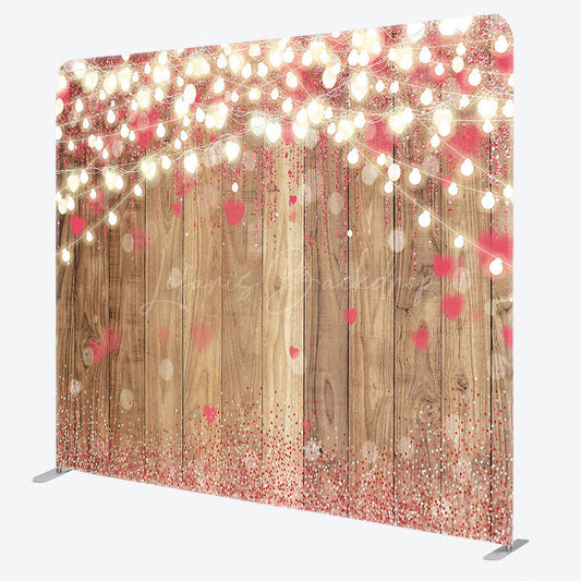 Lofaris Lighted Pink Heart Bokeh Wood Pillow Cover Backdrop