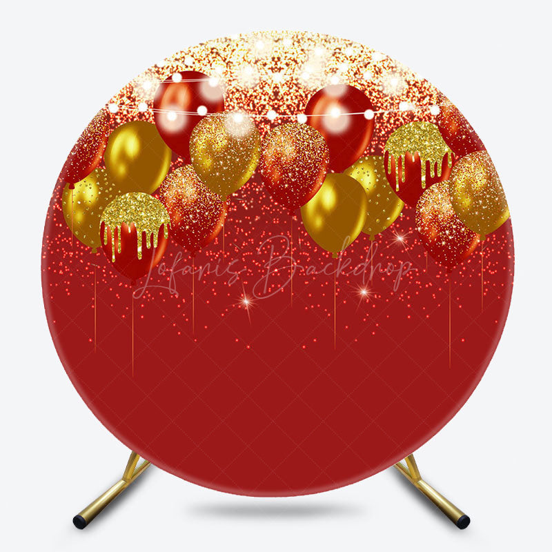 Lofaris Lighted Red Gold Balloon Glitter Round Party Backdrop