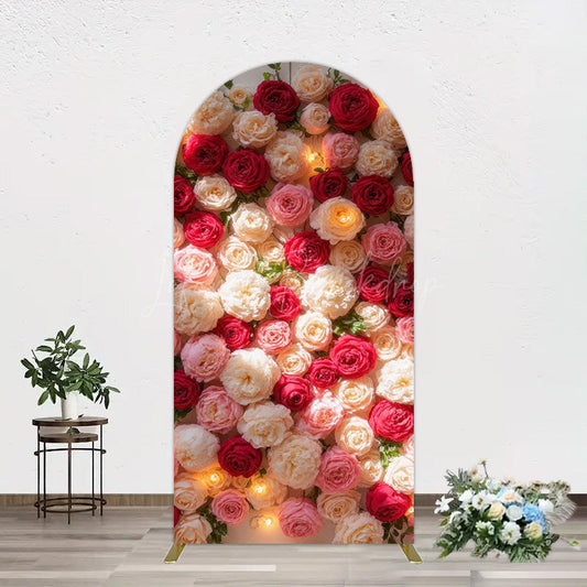 Lofaris Lighted Romantic Colorful Rose Birthday Arch Backdrop