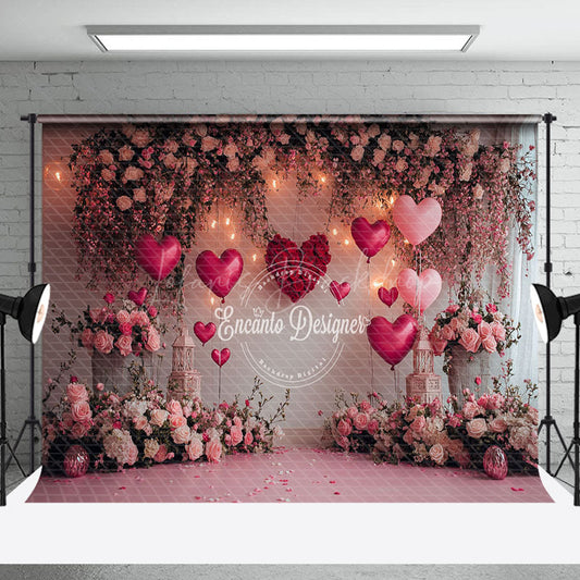 Lofaris Lighted Romantic Pink Floral Valentines Day Backdrop