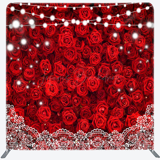 Lofaris Lighted Romantic Red Rose Lace Pillow Case Backdrop