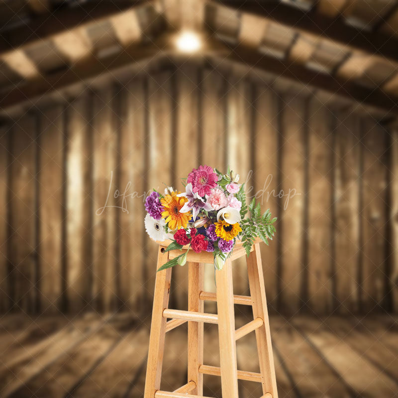 Lofaris Lighted Rustic Brown Wooden Barn Scene Photo Backdrop
