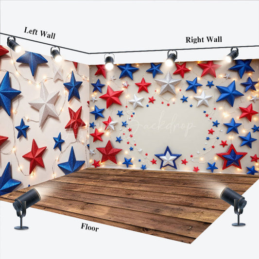 Lofaris Lighted RWB Stars Independence Day Room Set Backdrop