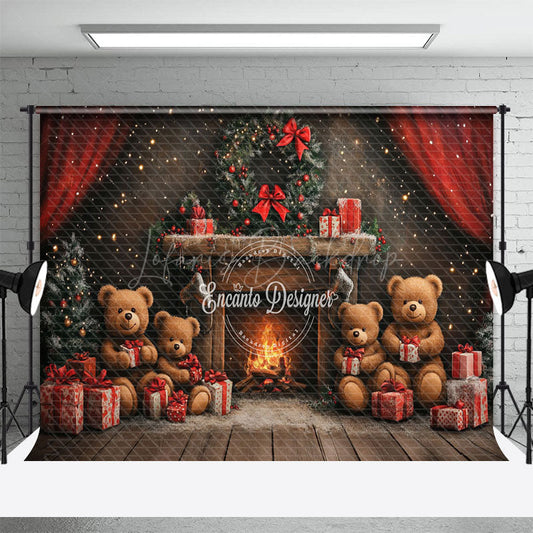 Lofaris Lighted Warm Fireplace Bear Gifts Christmas Backdrop