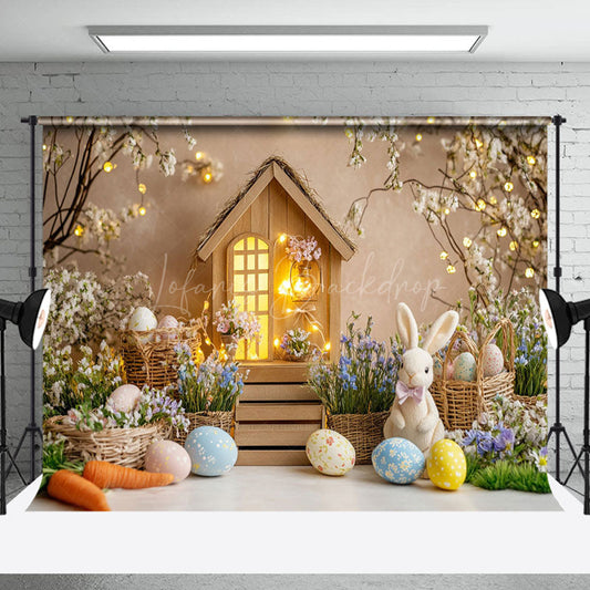 Lofaris Lighted Warm House Bunny Eggs Spring Easter Backdrop
