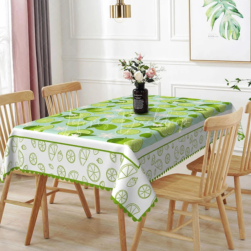 Lofaris Lime and Blossom Rectangle Tablecloth Tropical Citrus Pattern Dining Table Cover