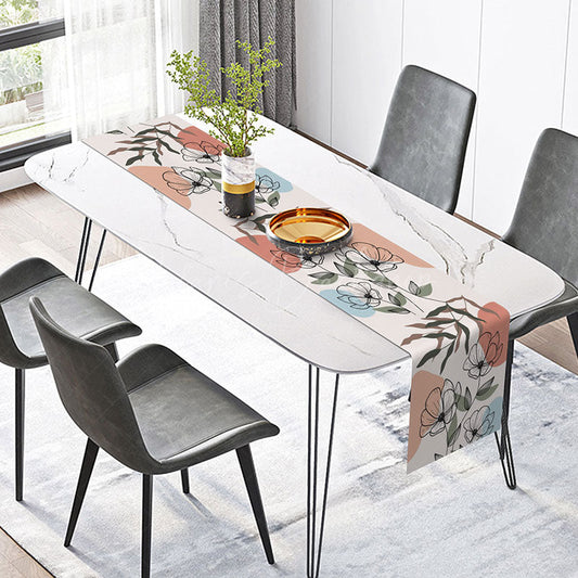 Lofaris Line Carving Style Floral Table Runner Abstract Botanical with Flowers and Grass Modern Minimalist Kitchen Decor