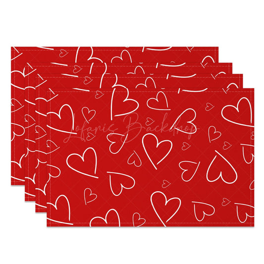 Lofaris Line Hearts Red Valentines Day Set Of 4 Placemats