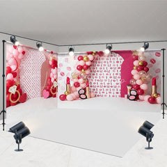 Lofaris Lipstick Kiss Marks Room Set Backdrop Red Pink Balloons and Diamond Ring Spa Party Background