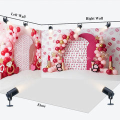 Lofaris Lipstick Kiss Marks Room Set Backdrop Red Pink Balloons and Diamond Ring Spa Party Background