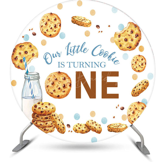 Lofaris Little Cookie Milk White Round 1st Birthday Backdrop