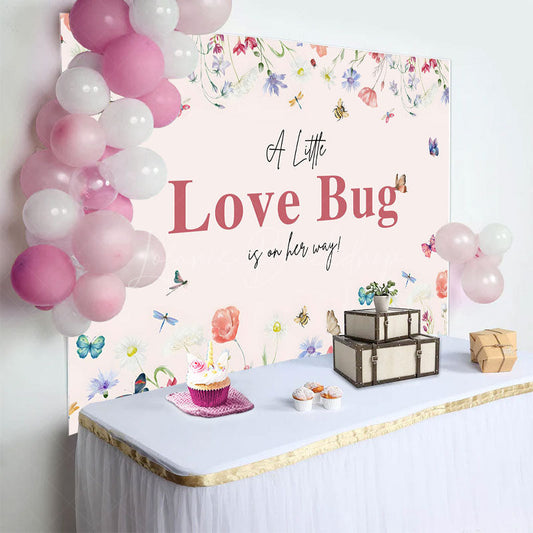 Lofaris Little Love Bug Spring Wildflower Baby Shower Backdrop
