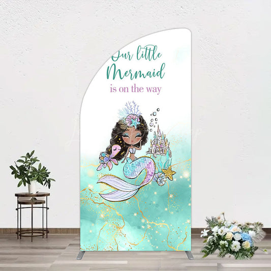 Lofaris Little Mermaid Aqua Green Baby Shower Half Moon Arch Backdrop