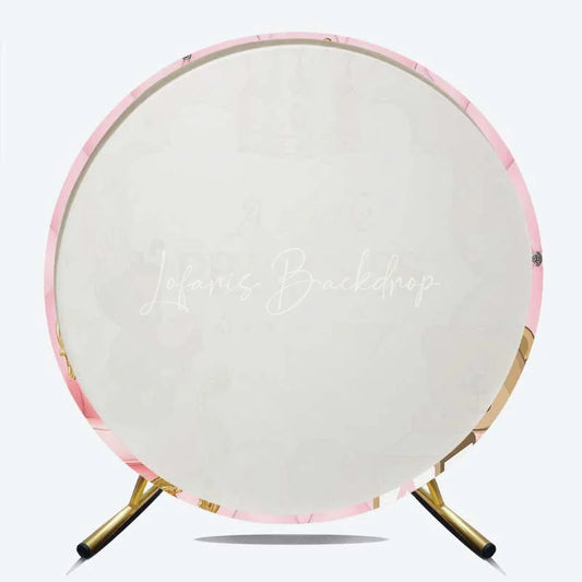 Lofaris Little Princess Round Backdrop Pink Tufted Wall with Royal Baby Girl and Teddy Bear Background
