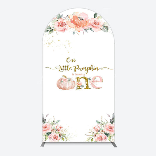Lofaris Little Pumpkin Pink Floral 1st Birthday Arch Backdrop