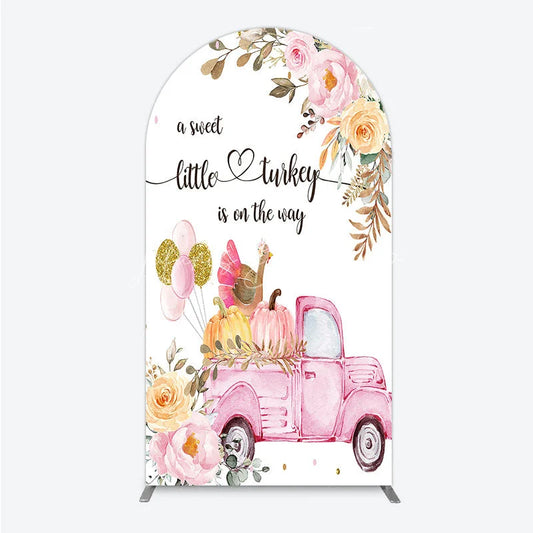 Lofaris Little Turkey Baby Shower Arch Backdrop Pink Truck Pumpkin Fall Party Decoration Thanksgiving Floral Background