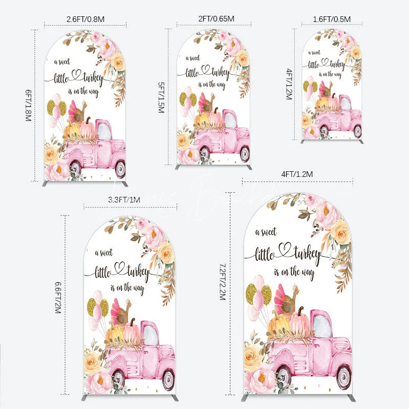 Lofaris Little Turkey Baby Shower Arch Backdrop Pink Truck Pumpkin Fall Party Decoration Thanksgiving Floral Background