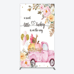 Lofaris Little Turkey Baby Shower Rectangle Backdrop Pink Truck Pumpkin Fall Party Decoration Thanksgiving Floral Background