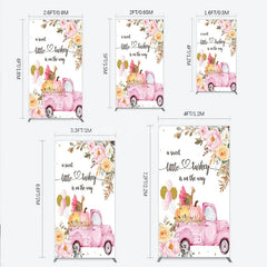 Lofaris Little Turkey Baby Shower Rectangle Backdrop Pink Truck Pumpkin Fall Party Decoration Thanksgiving Floral Background