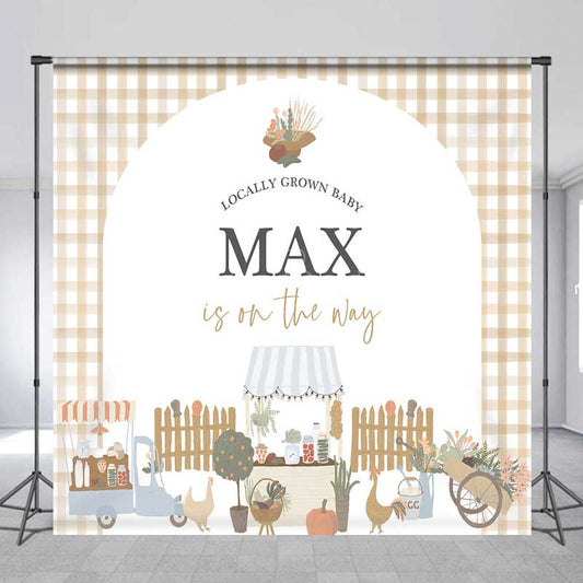 Lofaris Locally Grown Baby Shower Backdrop Farmers Market and Vegetable Stand Personalized Little Sprout Welcome Sign