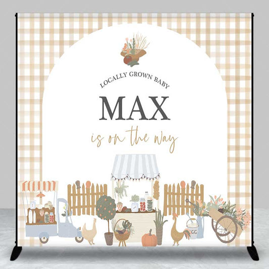 Lofaris Locally Grown Baby Shower Backdrop Farmers Market and Vegetable Stand Personalized Little Sprout Welcome Sign