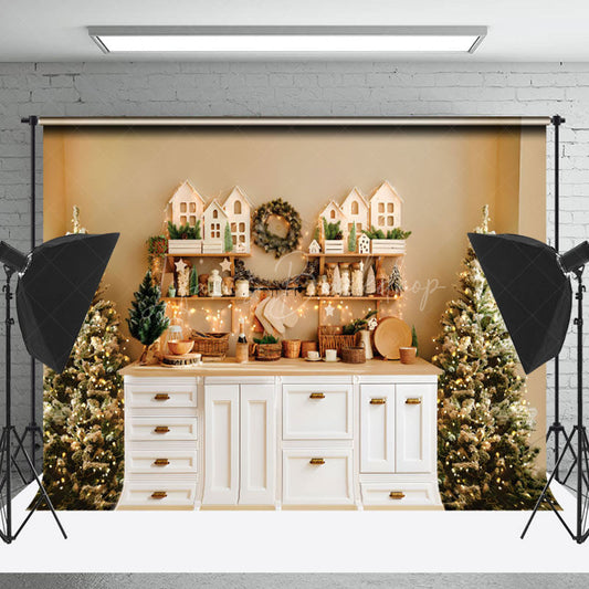Lofaris Log Style Bar Counter Xmas Trees Christmas Backdrop