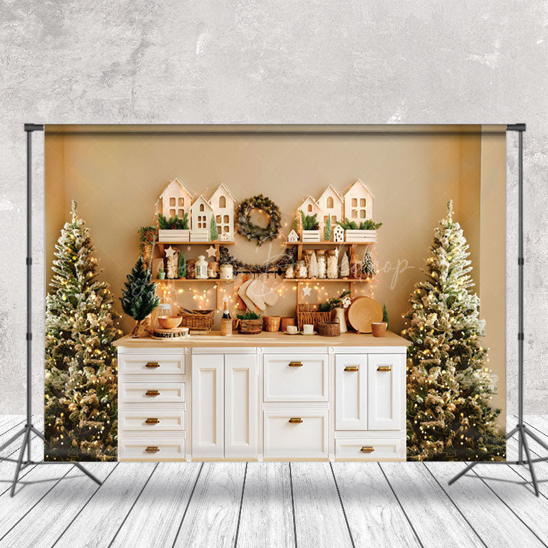 Lofaris Log Style Bar Counter Xmas Trees Christmas Backdrop