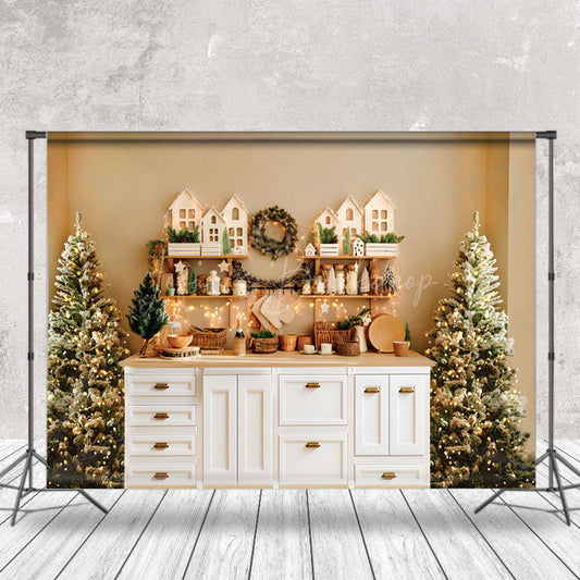Lofaris Log Style Bar Counter Xmas Trees Christmas Backdrop