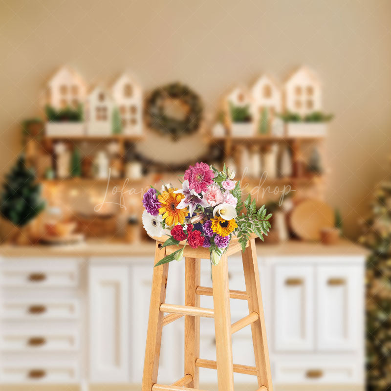 Lofaris Log Style Bar Counter Xmas Trees Christmas Backdrop