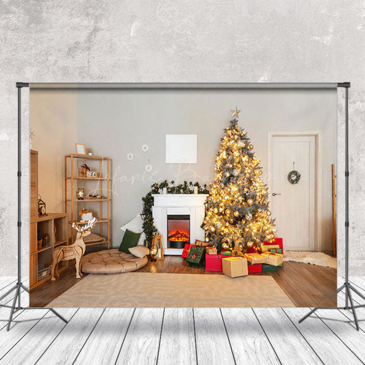 Lofaris Log Style Room Trees Fireplace Christmas Backdrop