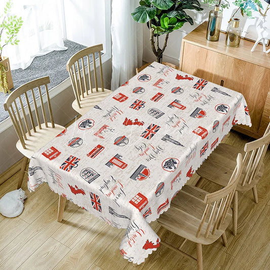 Lofaris London Travel Landmark Rectangle Tablecloth Union Jack Big Ben Red Bus British Theme Kitchen Dining Decor