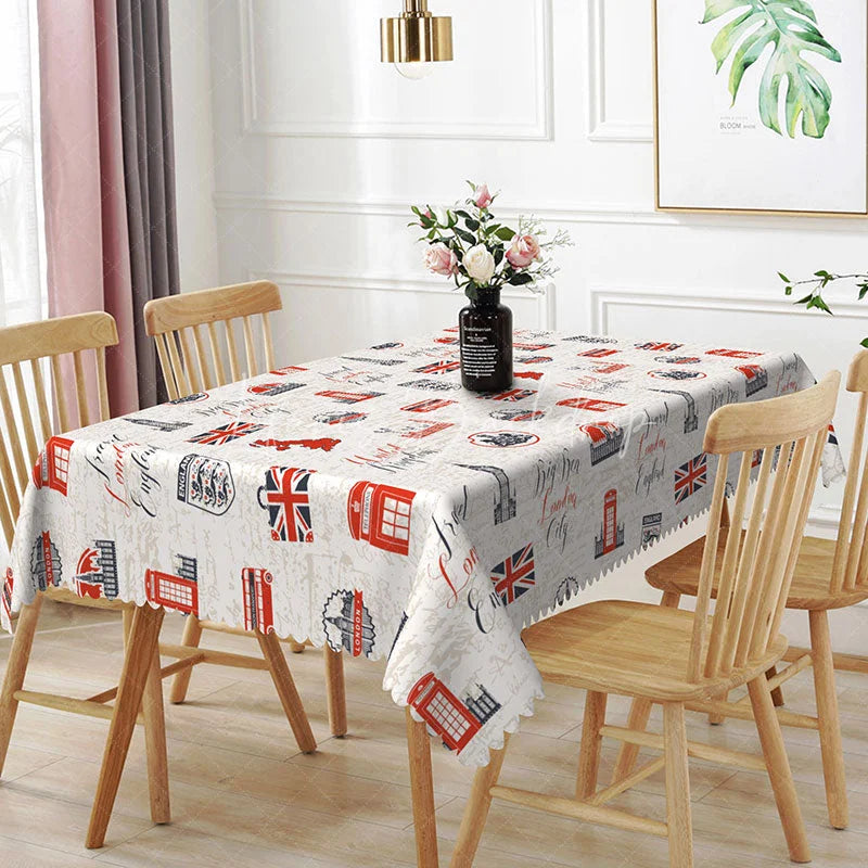 Lofaris London Travel Landmark Rectangle Tablecloth Union Jack Big Ben Red Bus British Theme Kitchen Dining Decor