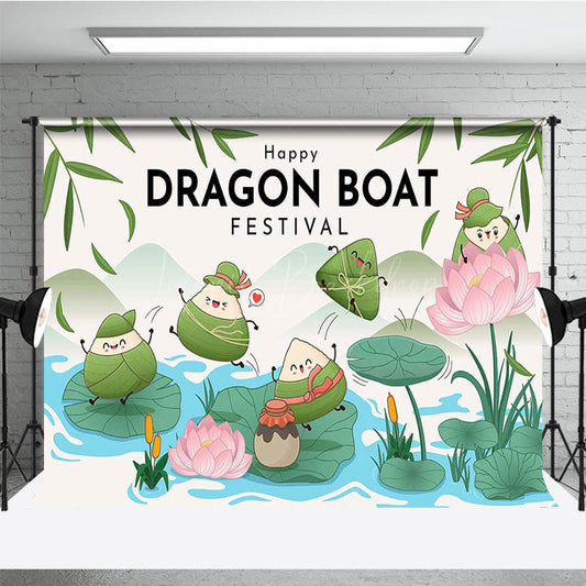 Lofaris Lotus Leaf Zongzi Happy Dragon Boat Festival Backdrop