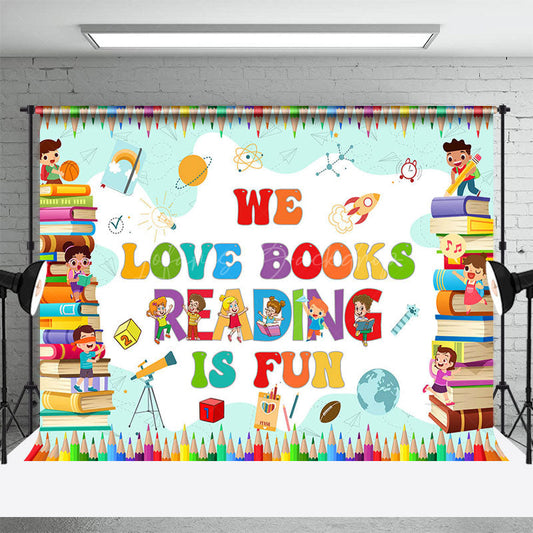 Lofaris Love Reading Pencils Cartoon World Book Day Backdrop