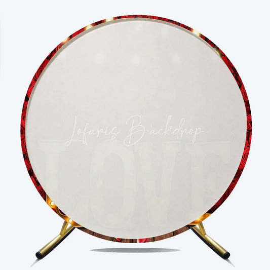 Lofaris LOVE Round Backdrop Red Rose Wall and Marquee Letter Light Background Romantic Wedding Valentines Day Decor