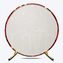 Lofaris LOVE Round Backdrop Red Rose Wall and Marquee Letter Light Background Romantic Wedding Valentines Day Decor