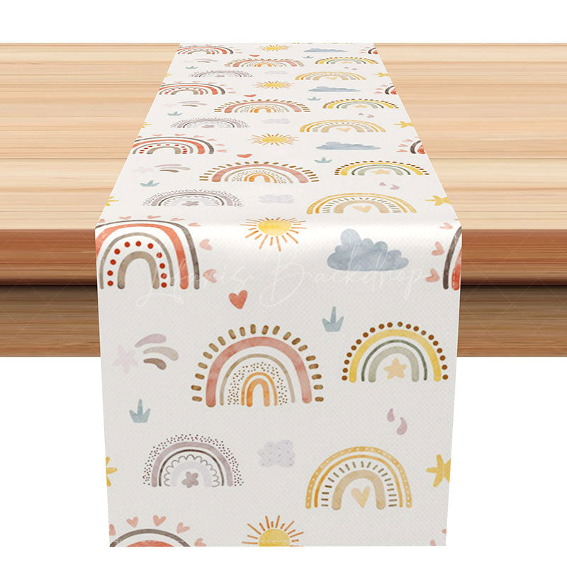 Lofaris Lovely Boho Rainbow Table Runner with a Sweet Cartoon Vibe Cute Pastel Colors for Girls Nursery or Party
