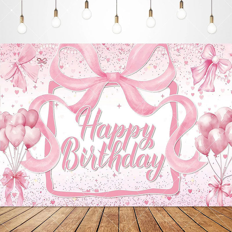 Lofaris Lovely Bows Balloons Happy Birthday Backdrop Charming Pink Decor Perfect for Girls