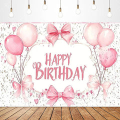 Lofaris Lovely Bows Balloons Happy Birthday Backdrop Charming Pink Decor Perfect for Girls
