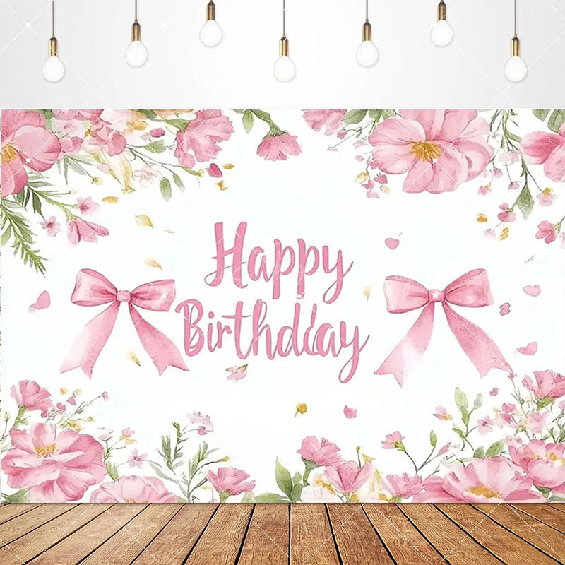 Lofaris Lovely Bows Balloons Happy Birthday Backdrop Charming Pink Decor Perfect for Girls