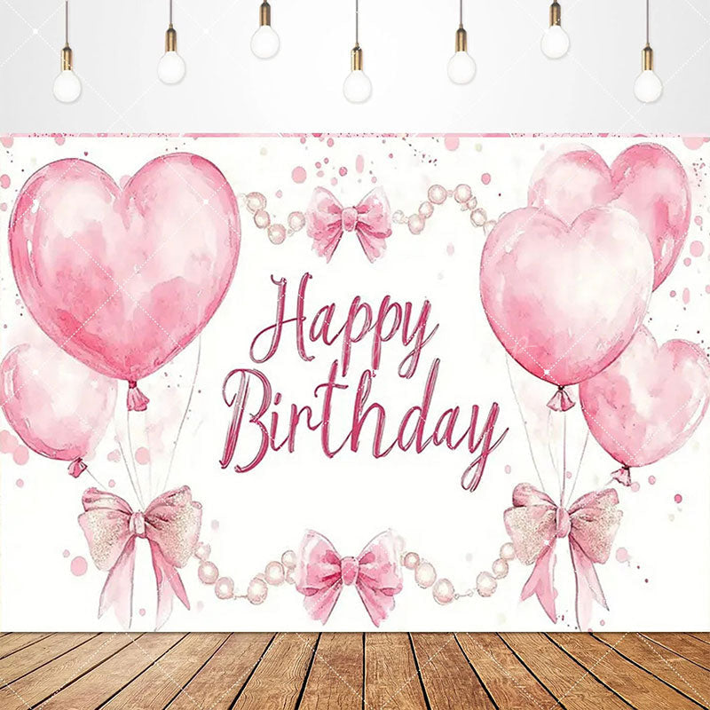 Lofaris Lovely Bows Balloons Happy Birthday Backdrop Charming Pink Decor Perfect for Girls