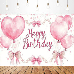 Lofaris Lovely Bows Balloons Happy Birthday Backdrop Charming Pink Decor Perfect for Girls