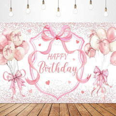 Lofaris Lovely Bows Balloons Happy Birthday Backdrop Charming Pink Decor Perfect for Girls