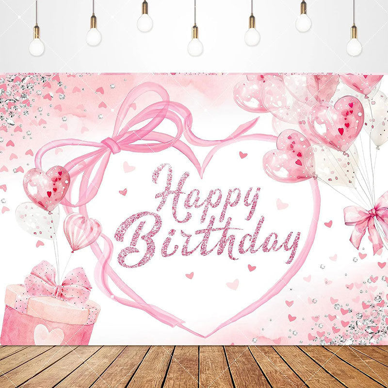 Lofaris Lovely Bows Balloons Happy Birthday Backdrop Charming Pink Decor Perfect for Girls