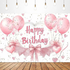 Lofaris Lovely Bows Balloons Happy Birthday Backdrop Charming Pink Decor Perfect for Girls