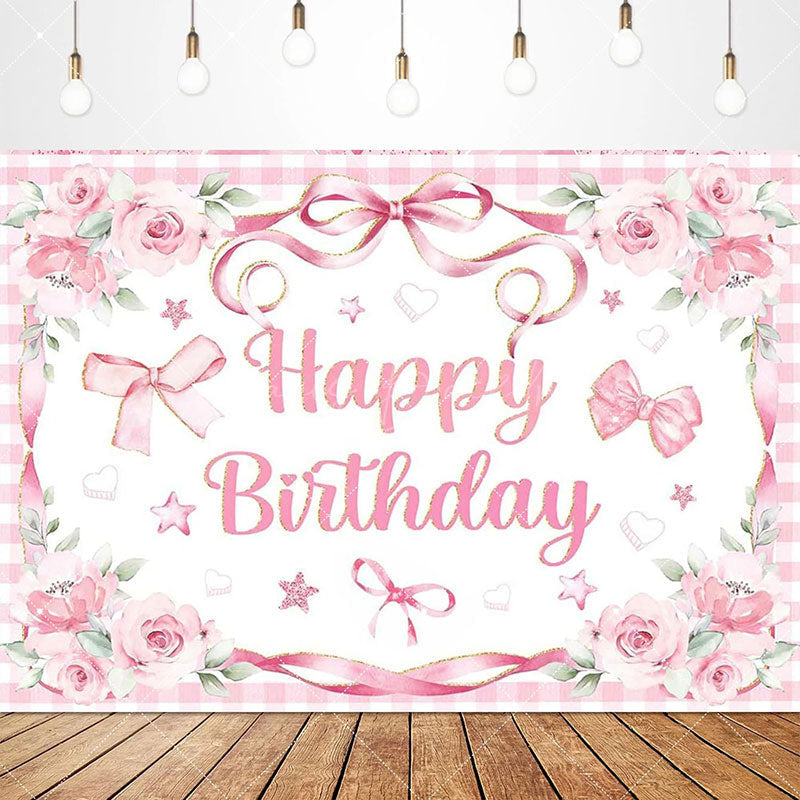 Lofaris Lovely Bows Balloons Happy Birthday Backdrop Charming Pink Decor Perfect for Girls