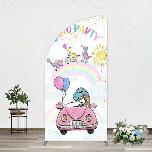 Lofaris Lovely Cartoon Sunny Rainbow Birthday Half Moon Arch Backdrop