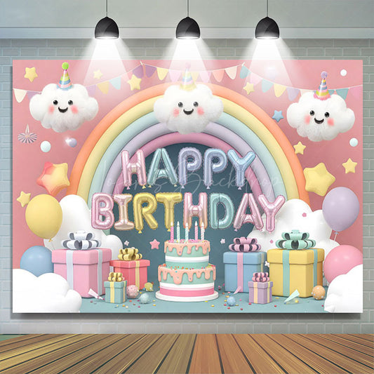 Lofaris Lovely Clouds Rainbow Cake Smash Birthday Backdrop