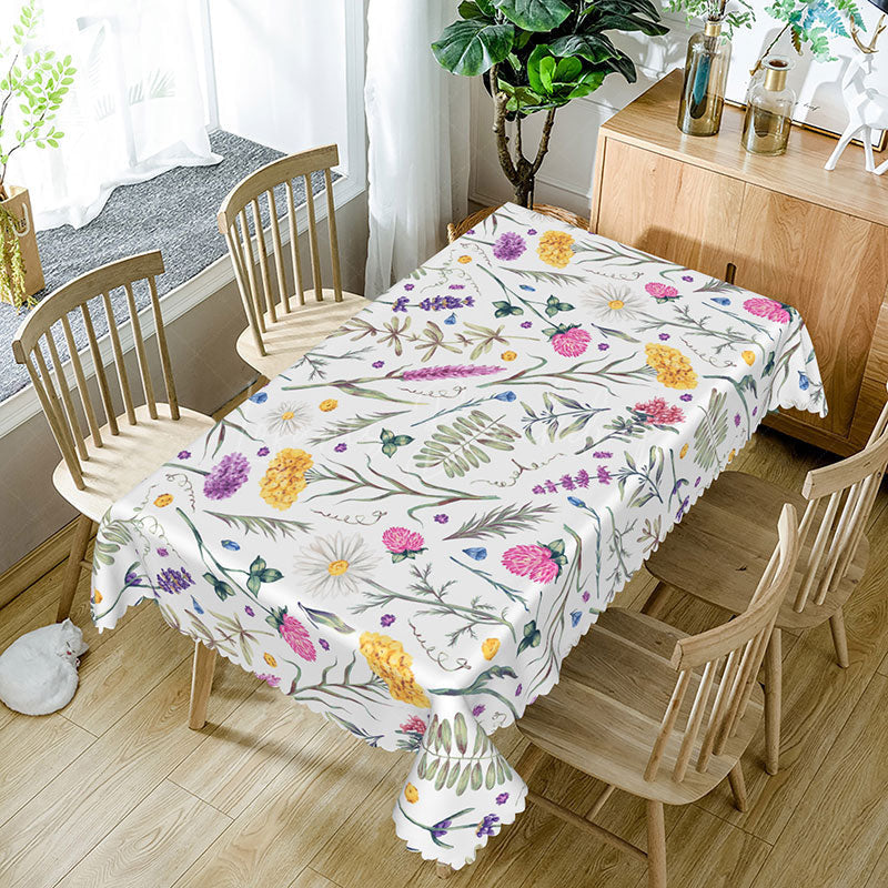 Lofaris Lovely Floral Rectangle Tablecloth with Cute Plant Pattern for Whimsical Garden and Kids Party Decor